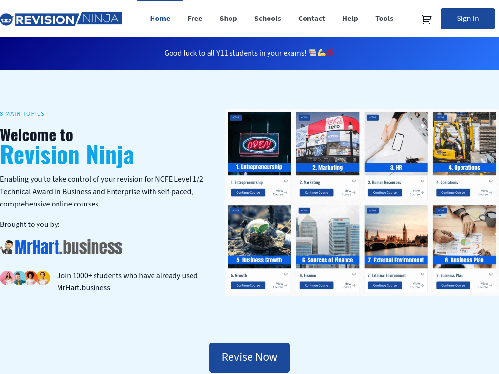 Screenshot of RevisionNinja.com